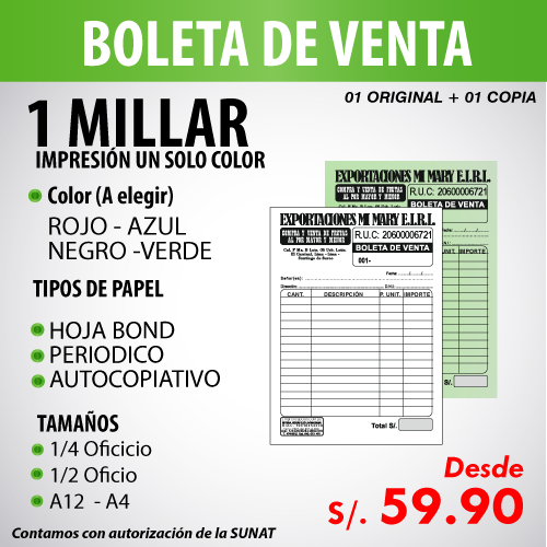 Imprime tus comprobantes - boleta de venta