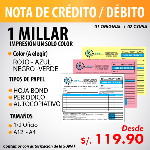 Imprime tus comprobantes de pago en Florez Mercado Contadores - Nota de crédito - nota de débito
